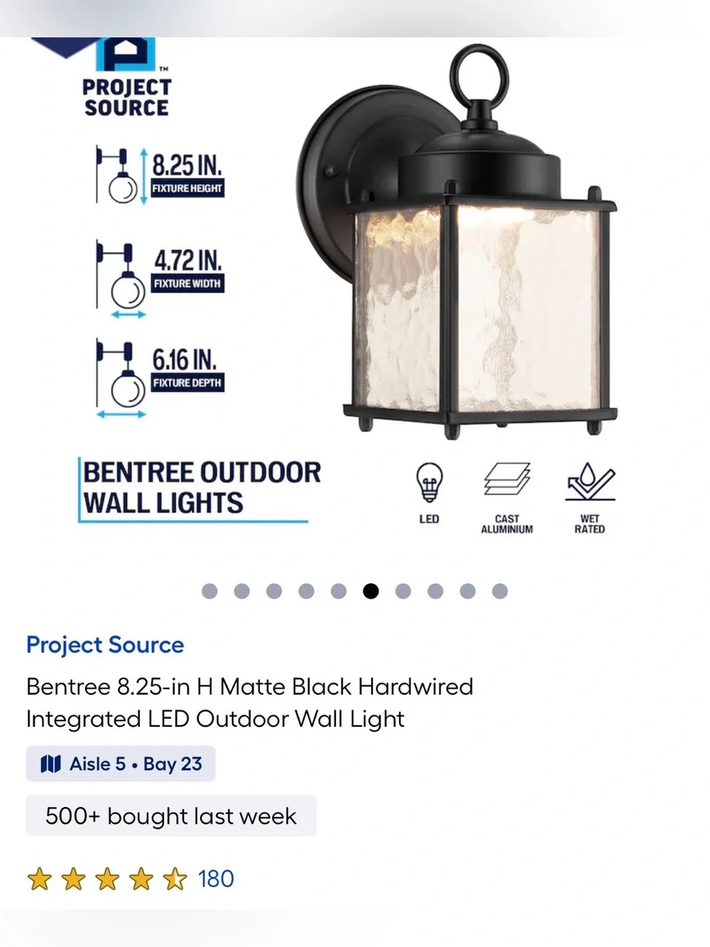 New Project Source Bentree 8-In LED Outdoor Wall Light in Matte Black